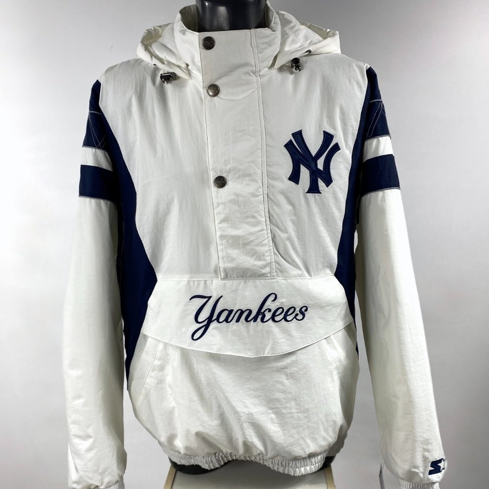 NEW YORK YANKEES Starter Pull Over Half Zip Jacket Special Edition WHITE 3X - 6X